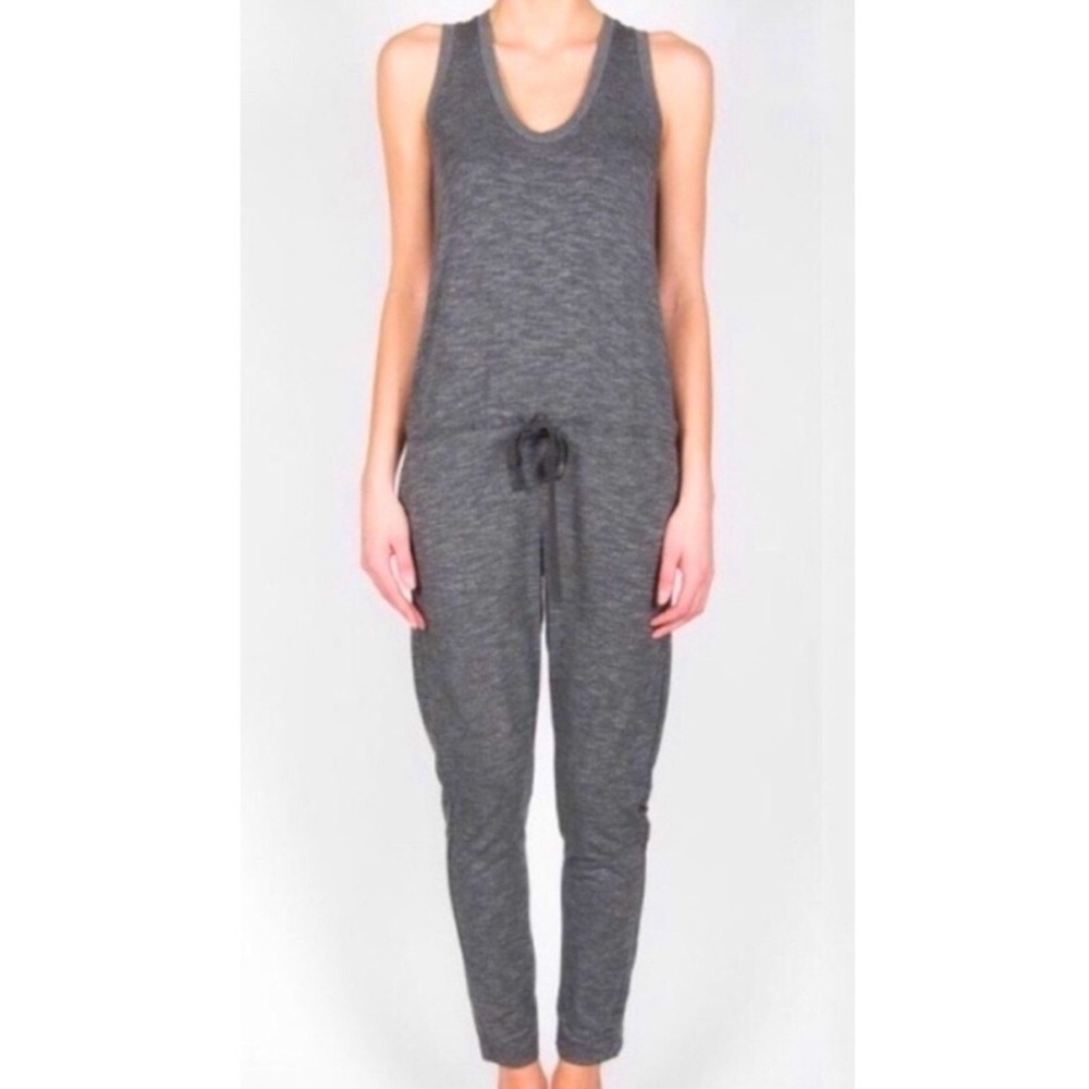 Anthropologie Dolan Dark Heathered Gray Drawstring Waist Sleeveless Jumpsuit